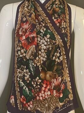 Vintage Oscar de la Renta Silk Scarf 10 x 52 Inches Excellent Condition
